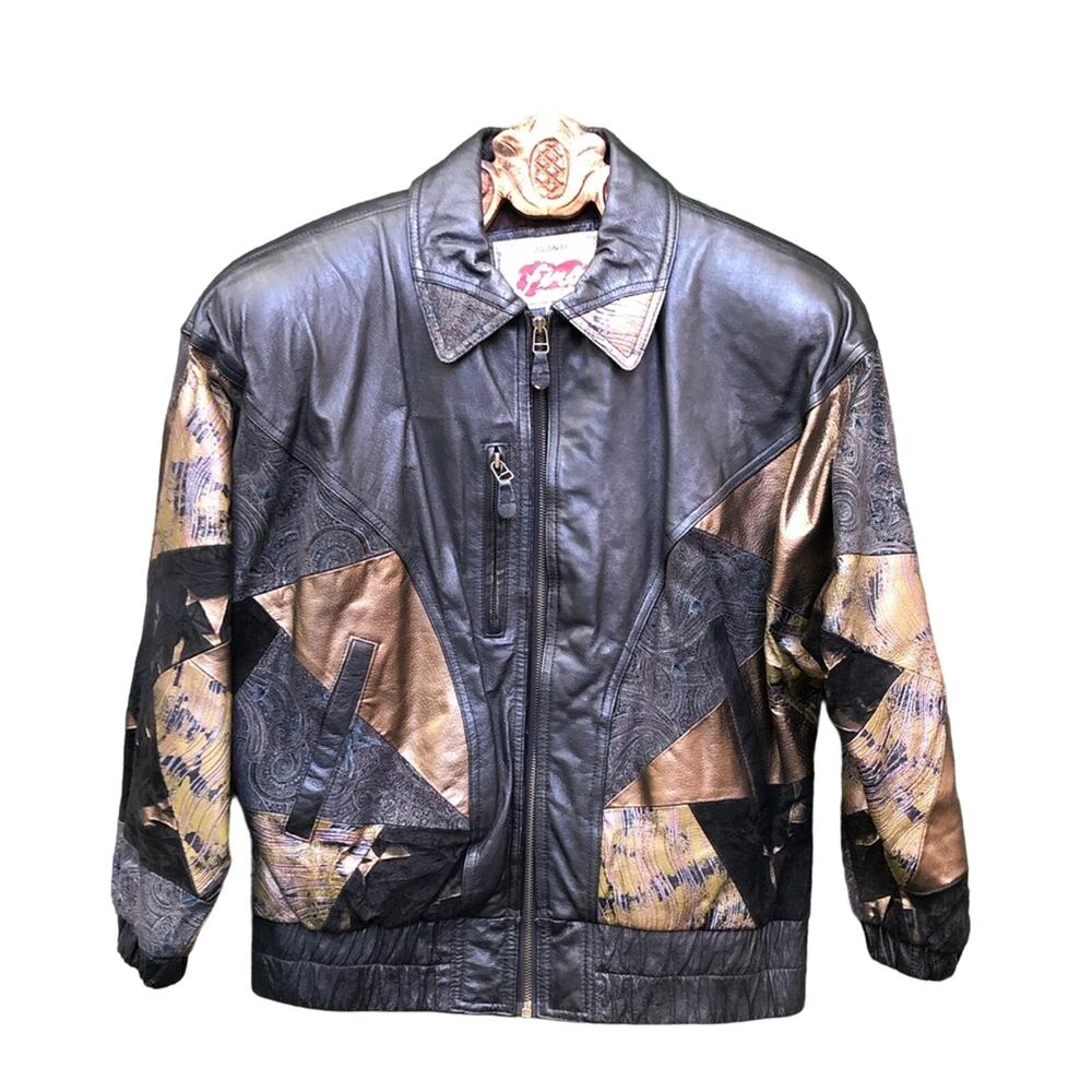 Avanti Firo Vintage 80s Patchwork Quilt Leather Jacket Padded Shoulders Small
